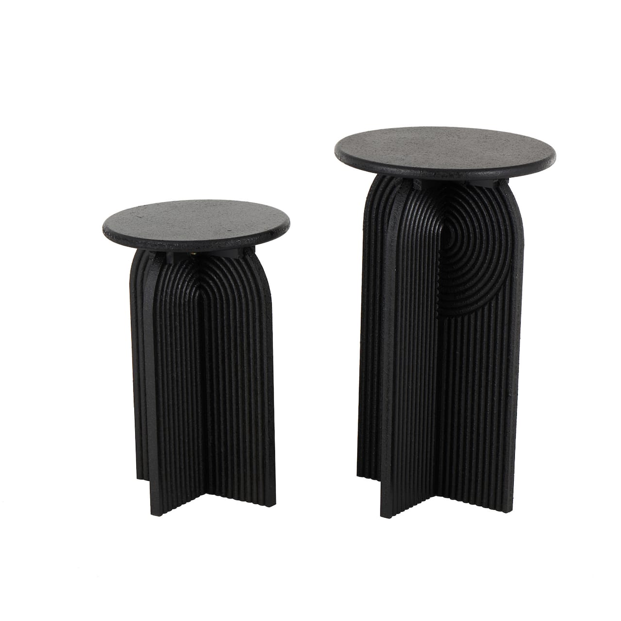 Black Wood Art Deco Carved Arched Pedestal Accent Table Set